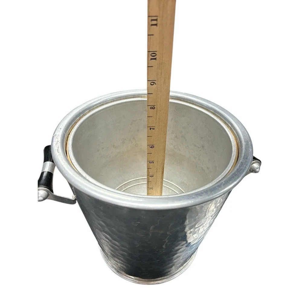 Vintage Mid Century MMM SA Brand‎ Hammered Aluminum Ice Bucket W/Tongs Spain